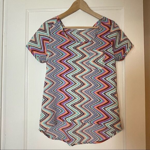 Chevron sorbet colors high low blouse XS - Picture 7 of 7